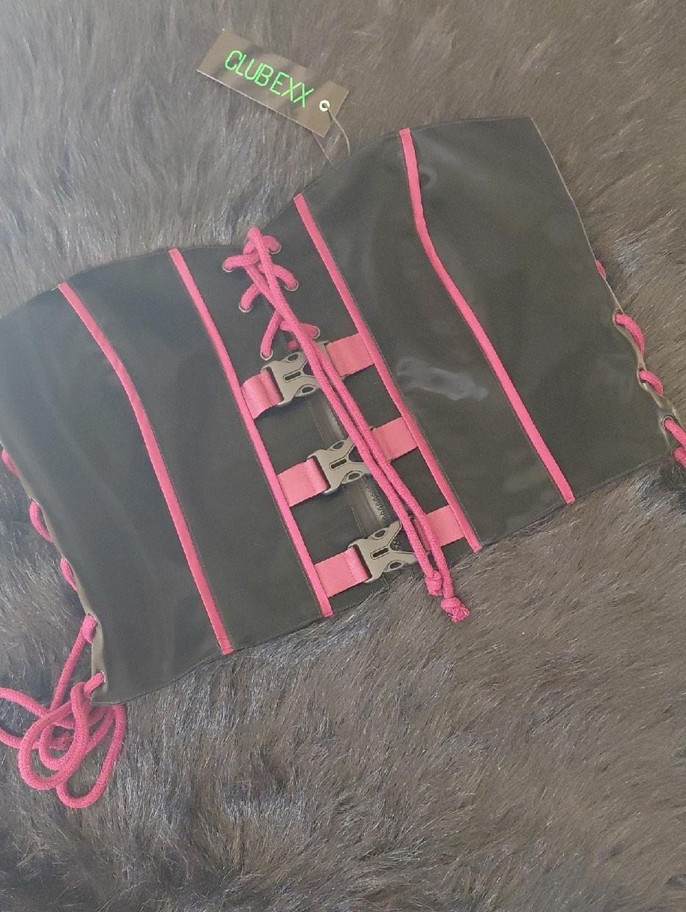 DOLLSKILL Club EXX XXL Black Corset Top with RED Trim BUCKELS IN FRONT